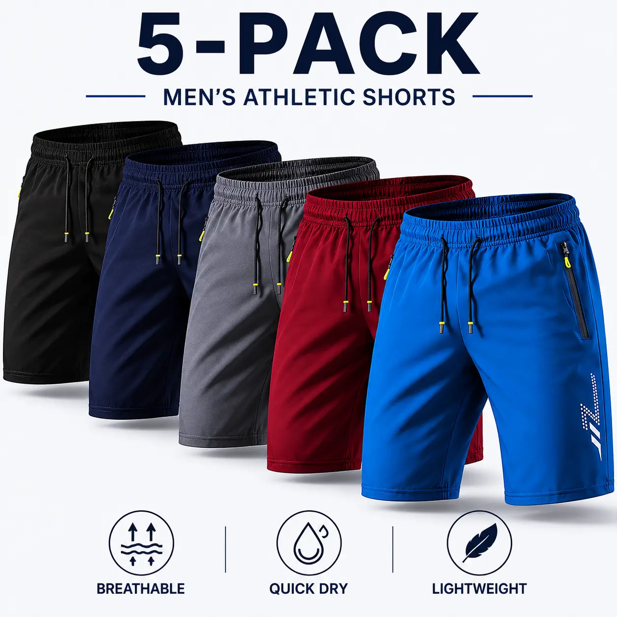 5-Pack Men’s Workout Running Shorts – Quick Dry, Breathable, Lightweight Athletic Shorts for Gym Training