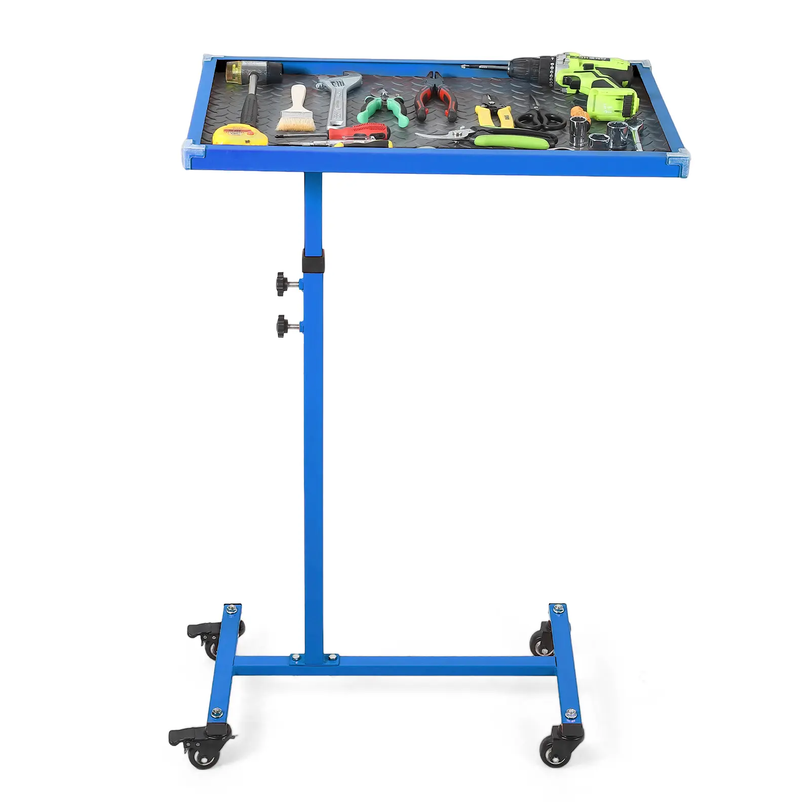 Garvee Heavy-Duty Adjustable Mobile Workbench with 360° Locking Casters, 220 lbs Steel Rolling Tool Tray – Non-Slip Mat, Height 35.8-48" for Garage, Auto Repair & DIY