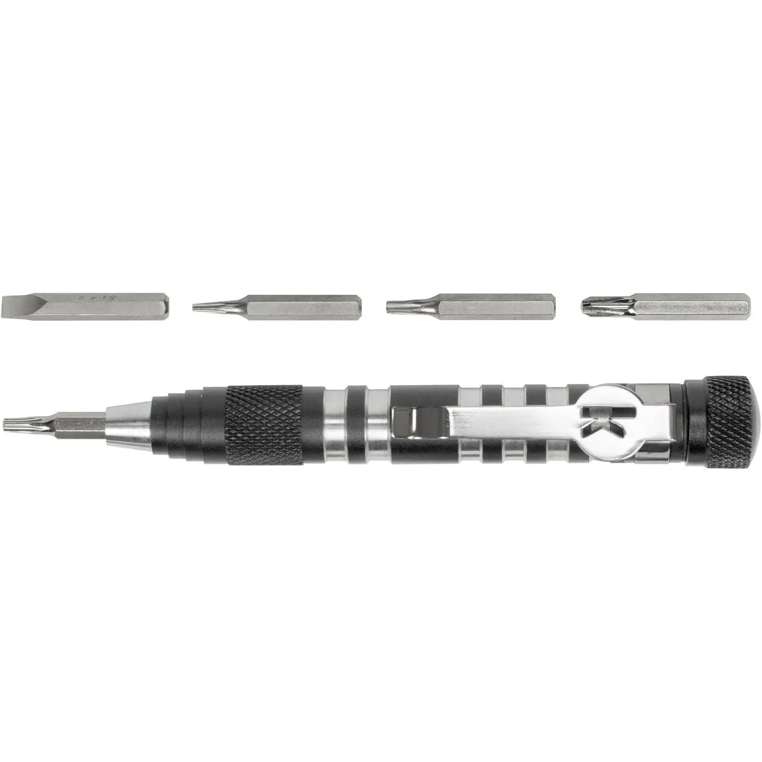 TXTool (TXTOOL); 4.8 In.SinglePosition Multifunction Magnetic Bit Driver; Includes T6, T8, T10,#2 Phillips and Slotted Screwdriver Bit; 1.1 oz., Black