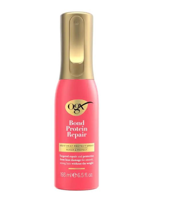 OGX Bond Protein Repair & Protect 450°F Heat Protect Spray, Weightless Damage-Repairing Hair Mist for All Hair Types, Styling Prep Spray, 6.5 fl. oz