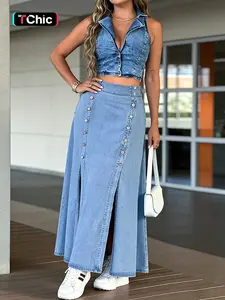 Elegant Casual Maxi Skirt for Women, Stylish and Comfortable Denim with Unique Design, Perfect for Vacation and Daily Wear, Womenswear