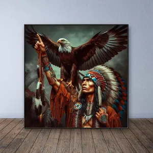 Indian Chief Pattern DIY Diamond Arts Colorful Painting Kit without Frame, DIY 5D Diamond Arts Colorful Painting for Bedroom Home Wall Decor