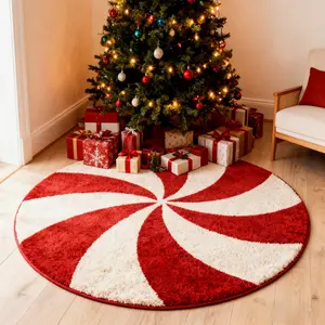 Round Christmas Swirl Print Carpet, Luxury Artistic Foldable Washable Non-Slip Plush Rug, Large Area Easy Care Mat for Living Room Bedroom