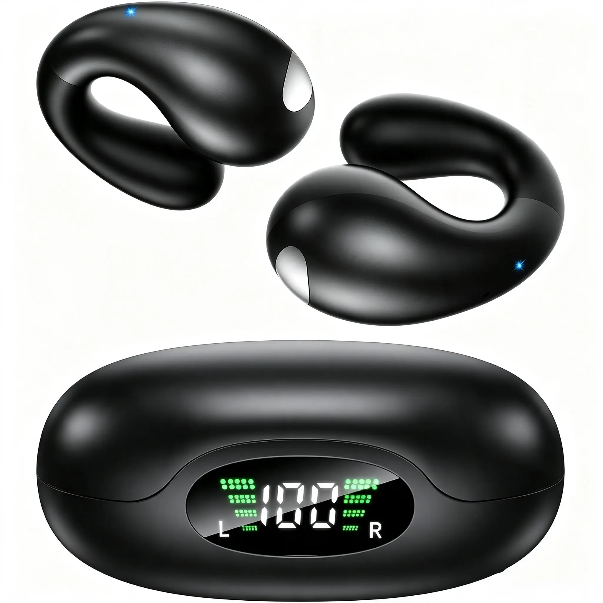 Clip‑On Open‑Ear Wireless Earbuds with Ergonomic C‑Shape Grip Design,Bluetooth 6.1, Hi‑Fi Stereo Audio, 50H Total Playtime,Secure Non‑Slip Fit,Light‑Weight Rechargeable Earphones for Sports,Fitness, Outdoor Activities,Commuting & Daily Office Use
