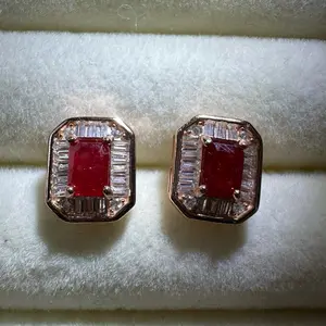 <PingEast Jewelry> Square-Cut Ruby Stud Earrings ️  Featuring 0.5 ct emerald-cut natural Burmese ruby from the renowned Mogok region, these elegant stud earrings showcase the coveted pigeon blood red color