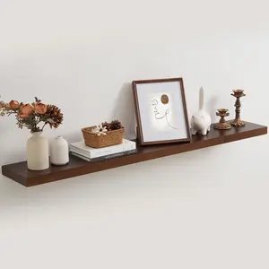 48 Inch Floating Shelf for Fireplace Mantel - 8 Inch Deep Rustic Solid Pine Wood Wall Shelf - Farmhouse Style Shelf with Heavy-Duty Metal Brackets - 48"W x 8"D - American Walnut, Set of 1