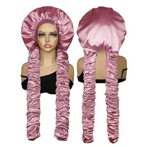 Long Tail Satin Bonnet for Braids & Locs – Stretchy Silky Bonnet with Extra Long Scrunchie Ties, Stay-On Sleep Cap for Long Hair, Curly & Heatless Waves, Night & Daily Hair Protection