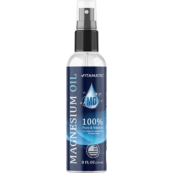 Vitamatic Pure Magnesium Oil Spray - 8 OZ USP Grade Body Care Supplement, Natural Permian Seabed Sourced, Lightweight for Joint Relief, No Unhealthy Trace Minerals
