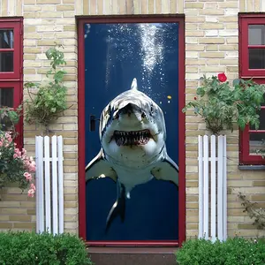 2pcs Stereo Shark Wall Sticker Ocean Theme Decor for Kids Room Bedroom Living Room Self Adhesive Removable Waterproof PVC Material Creative Home Wall Art Decoration Boys Room Underwater World Decor Su