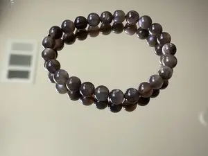 Handmade Natural  Black sunstone smooth round bracelet father's day gift for him