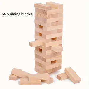 54 Pieces Classic Pine Wood Block Tower Game - Party Entertainment Stacking Toy, Build/Knock Down/Roll Strategic Gameplay, Game Room Decor Essential