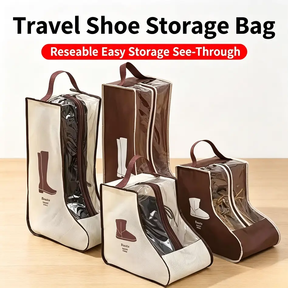 Travel Shoe Storage Bag, Clear Waterproof Shoe Organizer with Handle, Dustproof Portable Storage Case for Boots, Sneakers, High Heels, Travel & Closet Organization