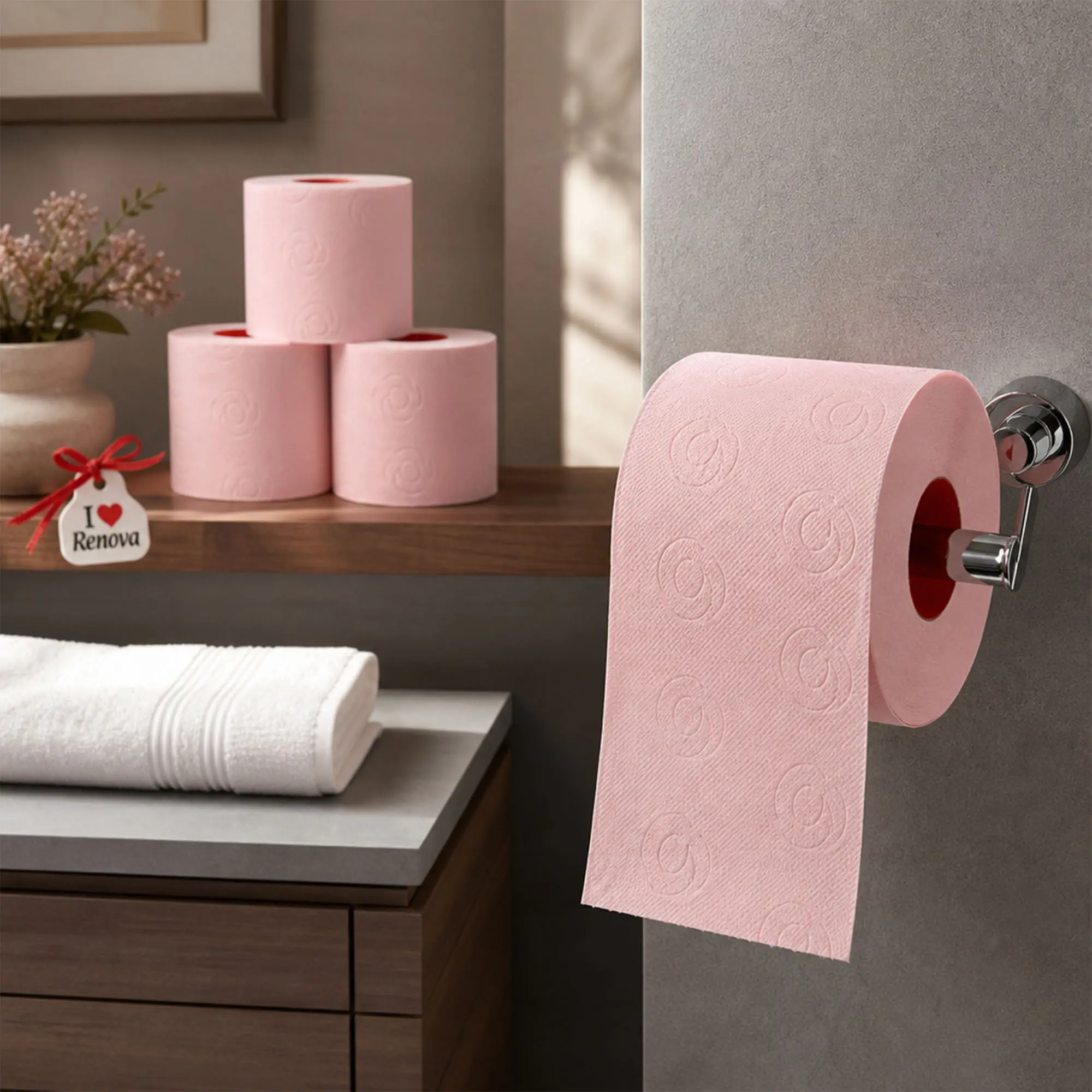 Renova Colored Toilet Paper 3-Ply – 4 Rolls Set – Soft Decorative Bathroom Tissue in Multiple Colors (Rose, 4 Count (Pack of 1))