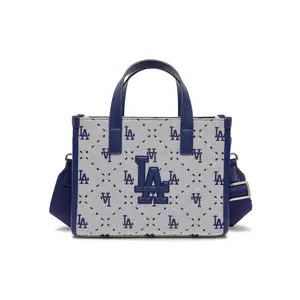 Women's MLB Vintage Dodgers Logo Synthetic Leather Tote Bag with Adjustable Strap, Vintage Floral Accent