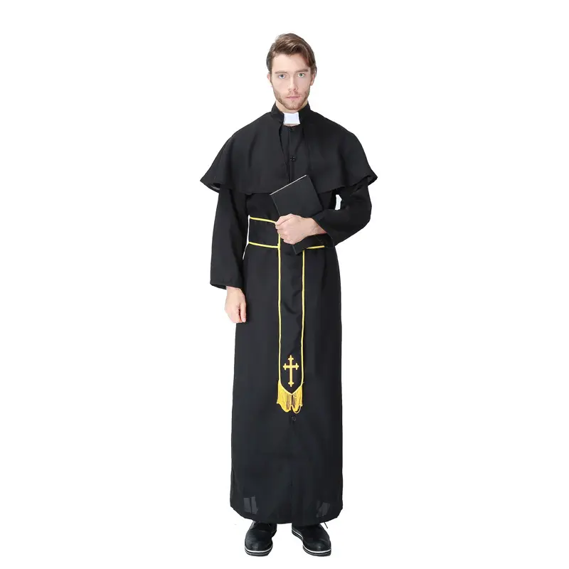 Men's Classic Priest Tunic Set with Cape & Accessories, Breathable Rayon Blend Fabric with an Adjustable Fit for Halloween Festival