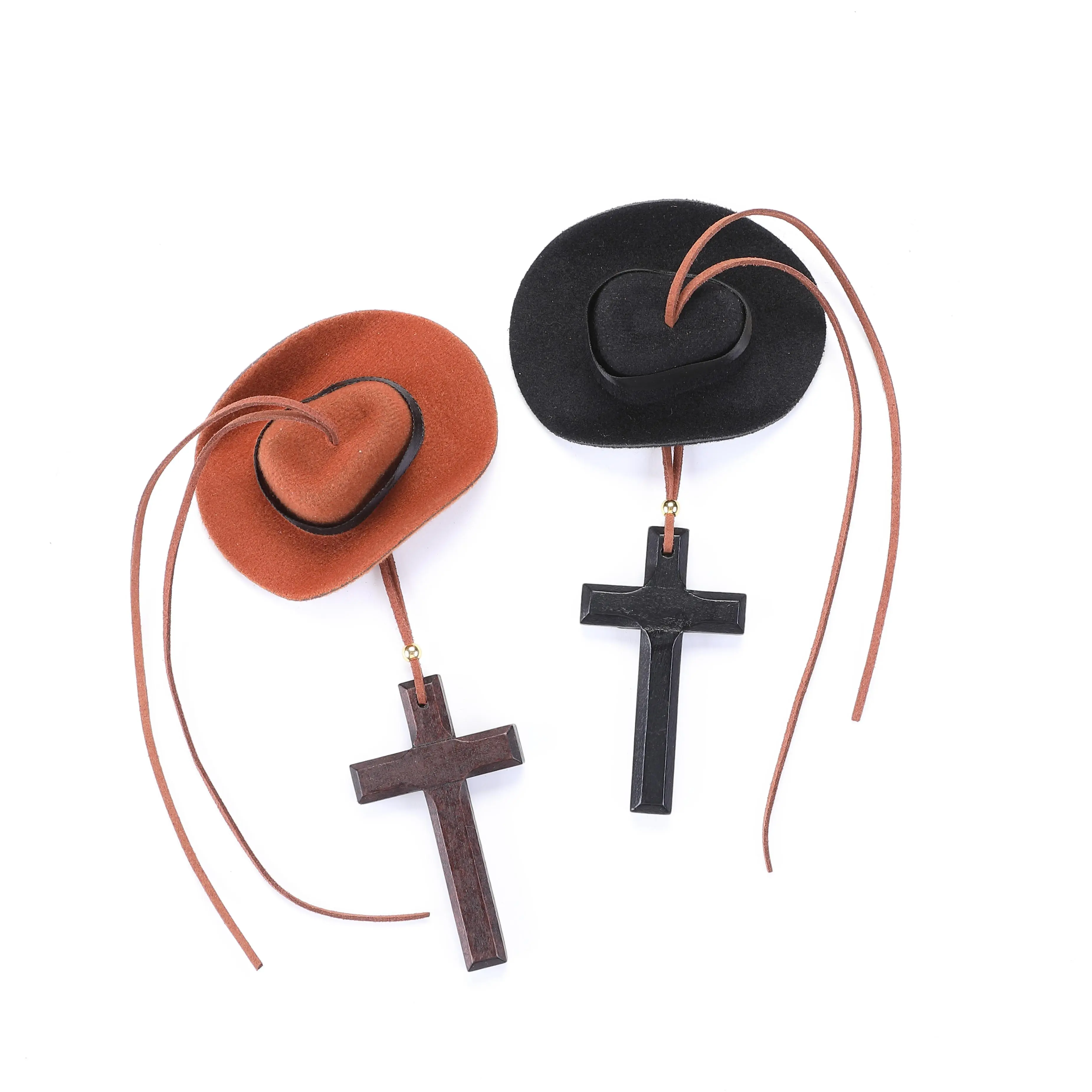 JOYTUTUS Denim-Style Cowboy Hat & Cross Car Rearview Mirror Hanging Ornament, Faith Symbol God Bless God's Child Note, Faithful Gift Pick for Friend, Car Interior Decoration