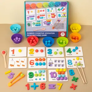 Wooden Number Cognitive Bead Matching Game, Double-Sided Educational Toy with Color Recognition & Sorting Activities, Includes Spoon for Learning, Cognitive Toys