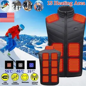 Men Heated Vest Woman 15 Heating Zones Dual Control Outdoors Jacket Plus Size US