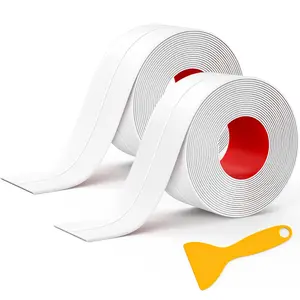 Caulk Tape  Self Adhesive, 2 Rolls White Caulking Sealant Strip for Kitchen, Countertop, Bathroom, Sink, Bathtub, Toilet, Floor Wall Edge Protector with Sealing Tool (1.5" x 10.5Ft)