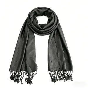 Women's Black Sparkle 100% Viscose Scarf - Lightweight Glitter Shawl with Tassels, Elegant Solid Large Wrap for Fall Winter, Evening Dress & Office Use