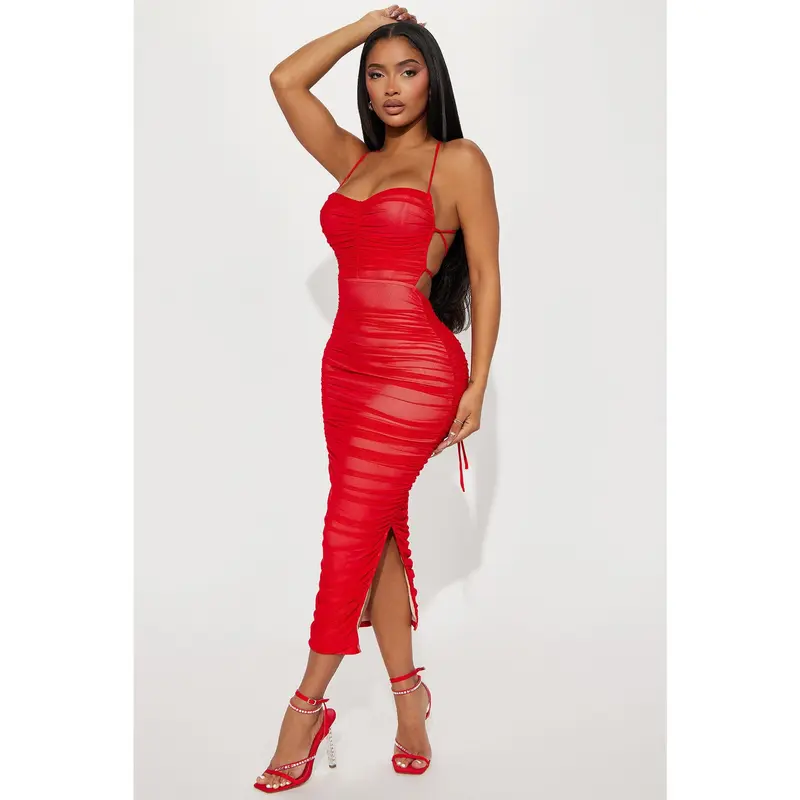 Life After Love Mesh Midi Dress - Red