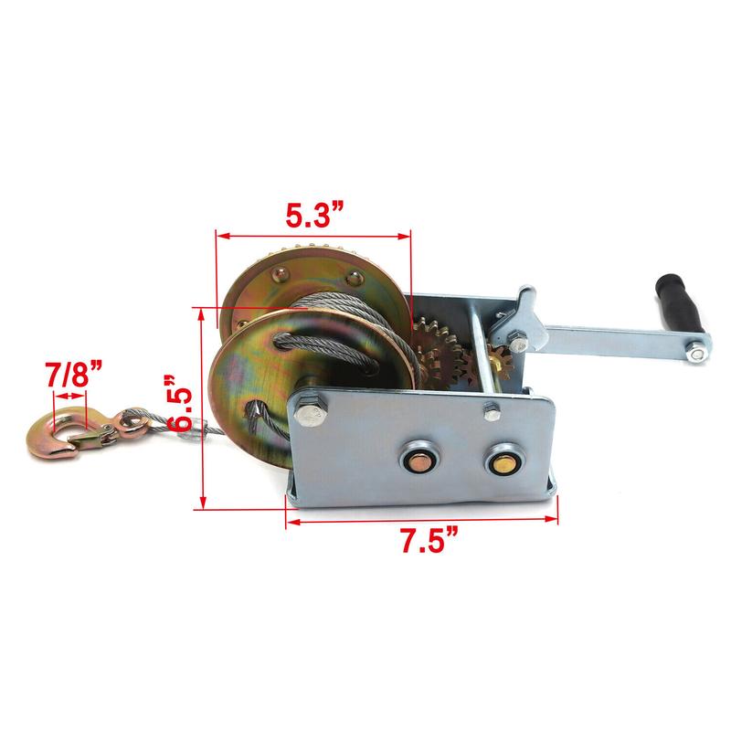 2000Lbs Dual Gear Hand Winch Towing Boat Trailer w/ 33FT Steel Cable Hand Crank