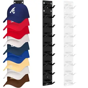 2-Pack Adjustable Wall Rack Holds 18 Caps, Multi-Layer Organizer, No-Drill Adhesive or Screw Mount, Easy-Install Hat Storage Solution, Storage Hooks