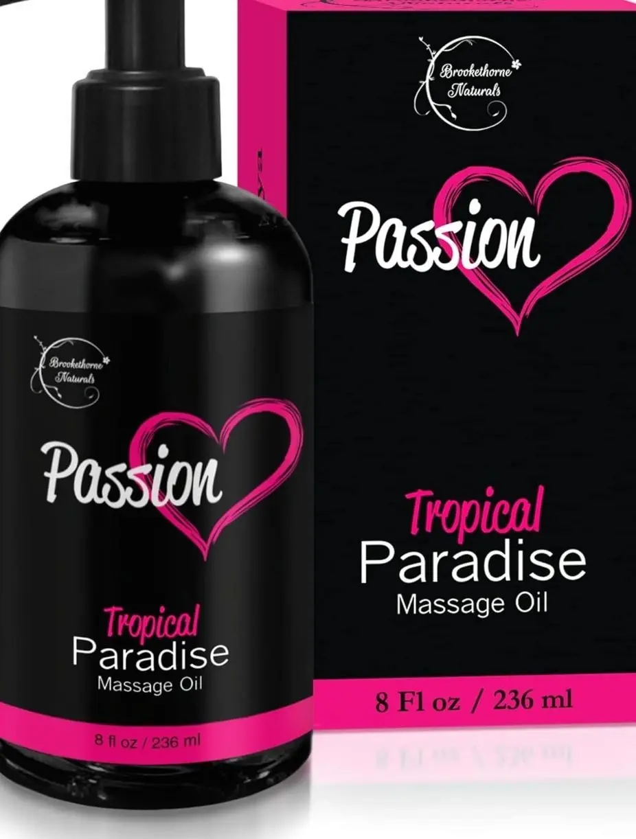 Passion Sensual Massage Oil for Date Night | 100% Natural Body Oil for Couples with Jojoba & Almond | Aromatherapy & Relaxing Massage Therapy | Valentines Day Gifts for Her | Tropical Paradise Scent
