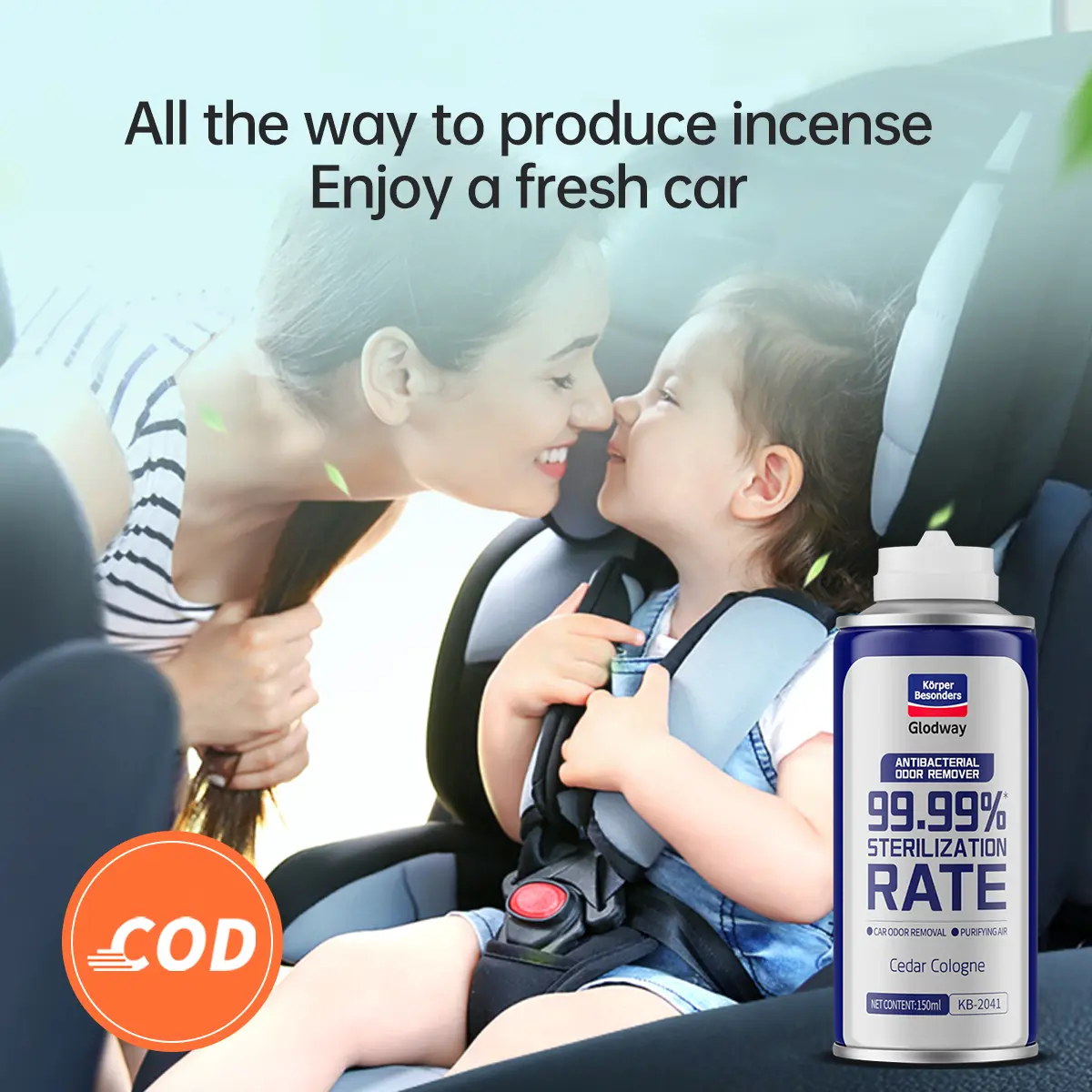 [Glodway]Car Odor Eliminator Spray – 99.99% Bacteria Kill Rate, Removes Smoke, Food & Pet Smells, Car Interior Air Freshener & Disinfectant
