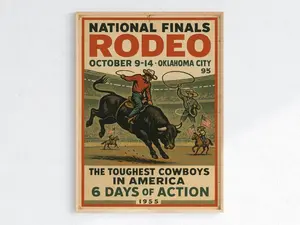 National Finals Rodeo 1952 Poster – Oklahoma City Cowboy Print, Vintage Rodeo Arena Art, Western Wall Decor