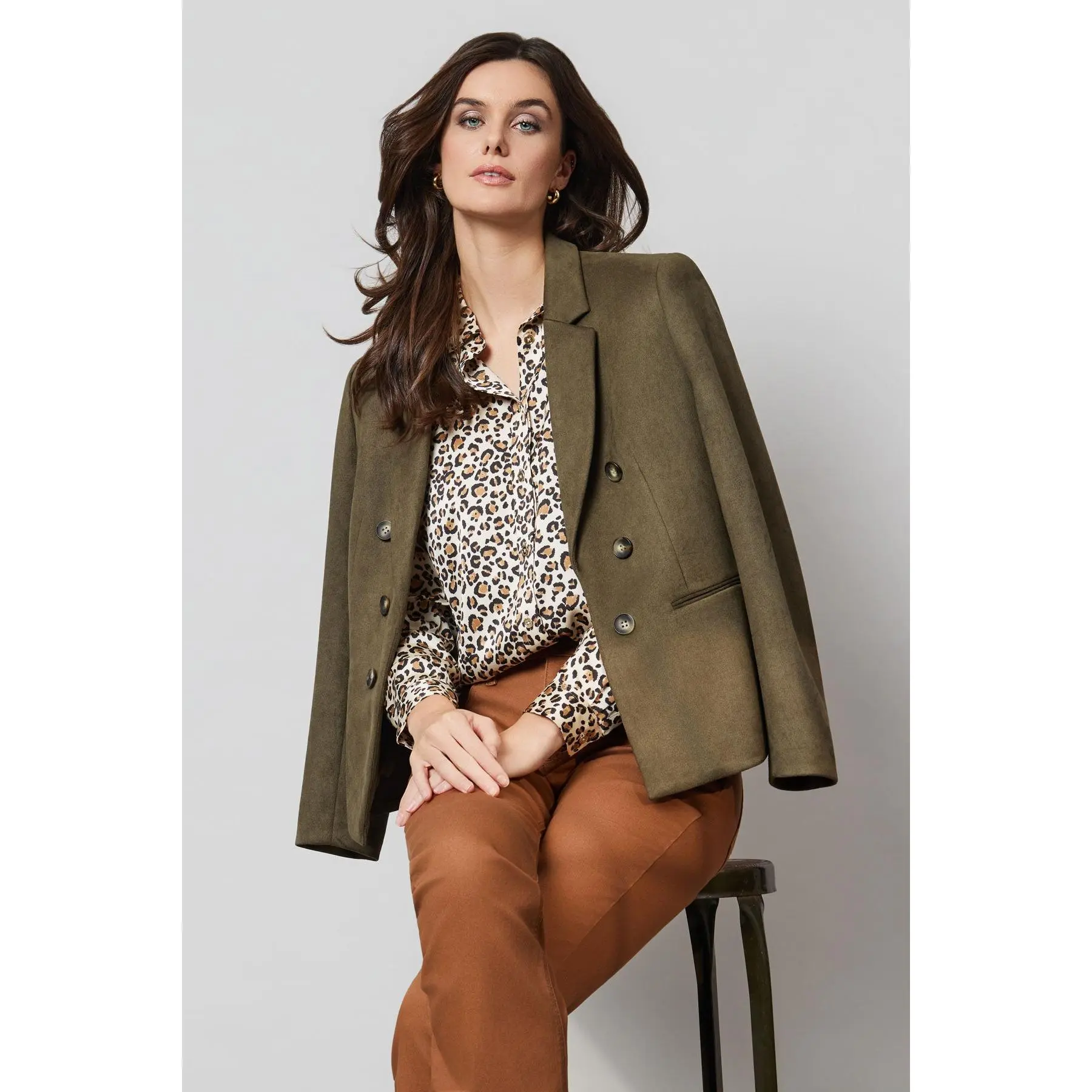 Faux Double Breasted Jacket, Scuba Suede