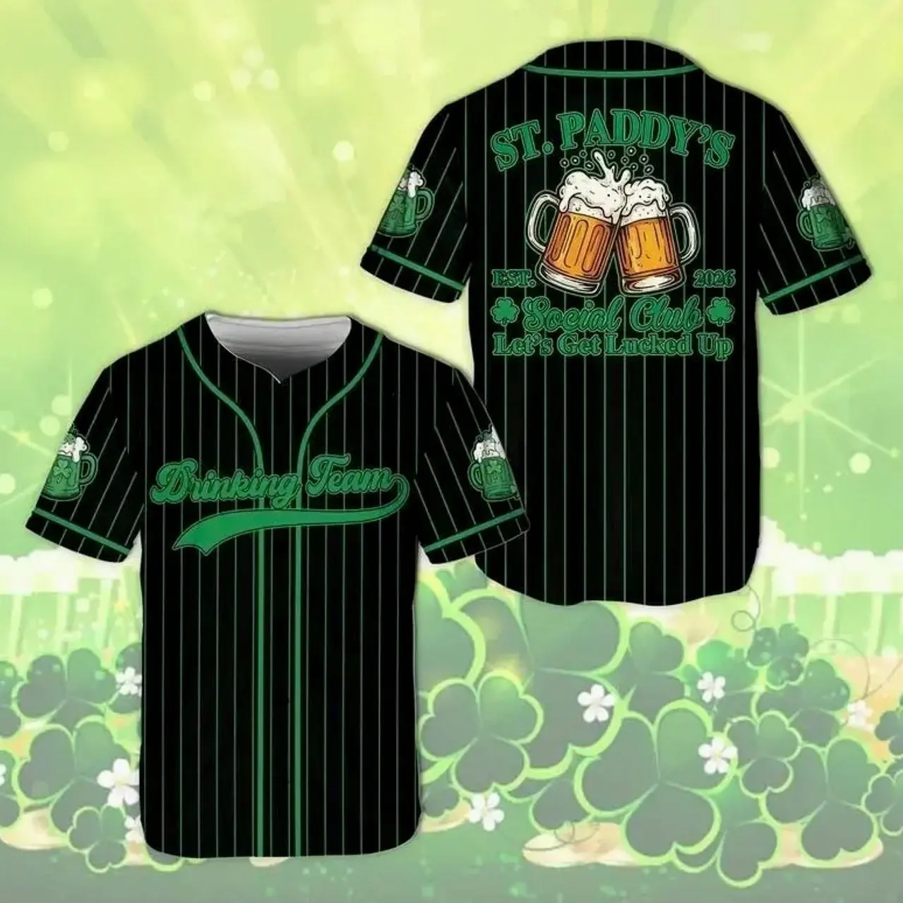 St. Patrick’s Day Drinking Team Baseball Jersey – Funny Irish Beer Party Button-Up Shirt