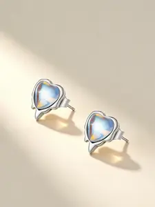 Elegant Women's 925 Silver Plated Heart Moonstone Earrings, Hypoallergenic Fashion Jewelry, Daily Wear Ear Studs, Perfect Gift for Friends