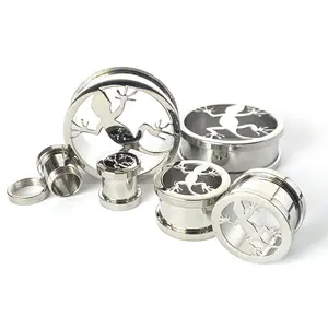 PAIR Lizard Steel Screw Fit Tunnels Plugs Earlets Gauges Gecko Body Jewelry