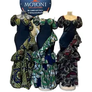 Moyoni Collections African Print Ruffle Dress with Off-Shoulder Sleeves for Women Womenswear Casual Fitted