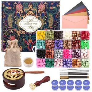 Wax Seal  Kit - 24 Colors, 624 count  Beads, Sealing Wax Warmer, Metallic Pen & Envelope,  & Decoration Set