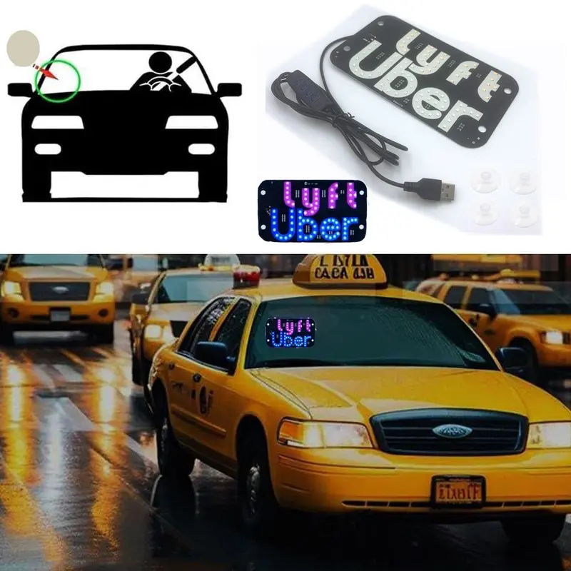 Lights with USB interface, LED logo on car windows; Two tone blue+pink sticker suction cup, adjust brightness, taxi display screen license plate lights taxi empty lights identification lights adjustable brightness dynamic function Sticker for Cars