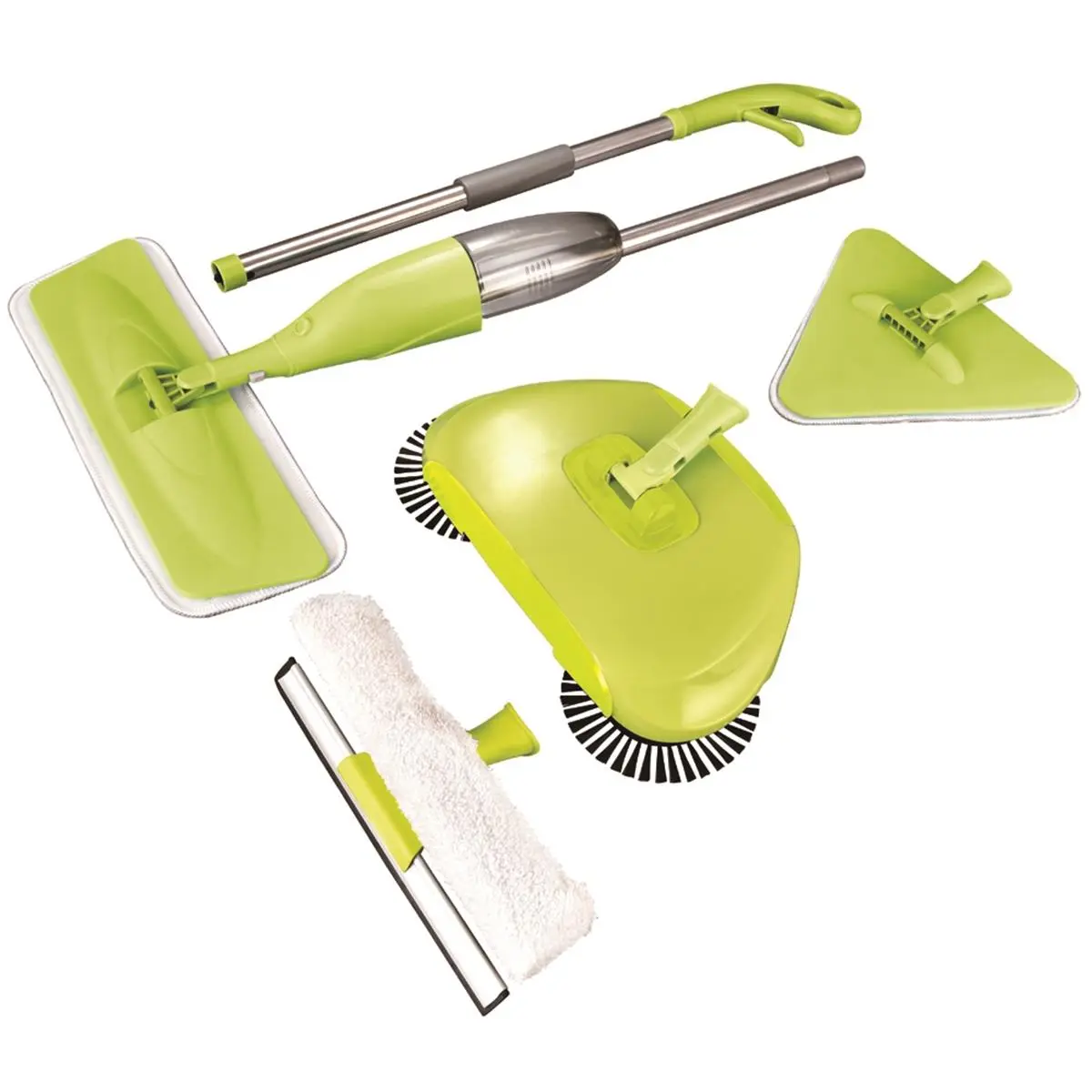212 MAIN Ewbank 5PKV1USA Triangular Head Multi-Head Spray Mop & Sweeper 5-Piece Kit - Washable Pad, Squeegee, Cleaner for Indoor Floor, Window All-Surface Home Cleaning Supplies, Cleaning Tasks