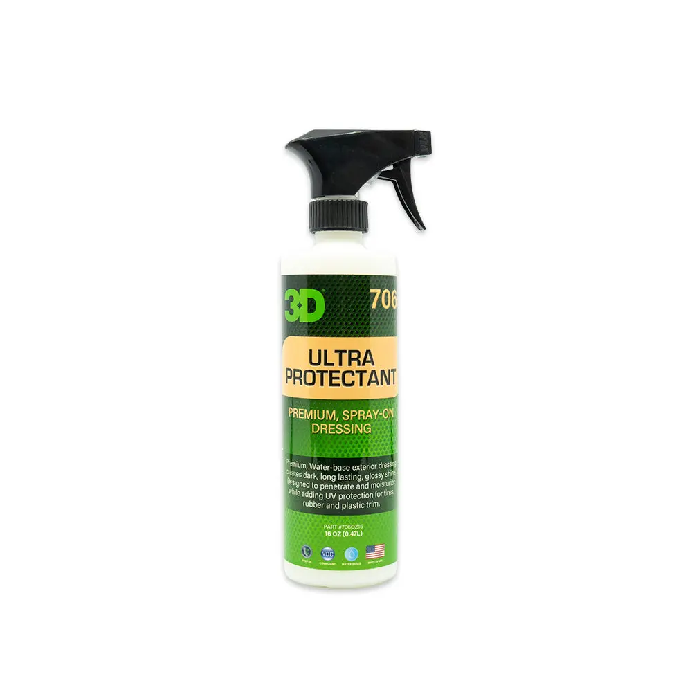 3D Ultra Protectant Tire Dressing Liquid - Water Based Tire Shine, High Gloss Care, Vinyl & Multi-Surface Compatible, Long-Lasting Enhanced Durability Formula, Easy Spray-Wipe Application