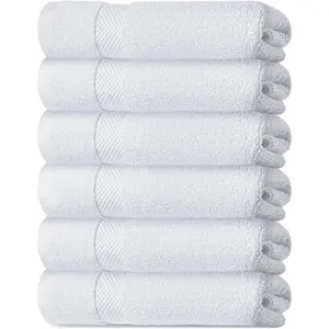 White Classic Luxury 100% Cotton Hand Towels Set of 6 - 16x30" White