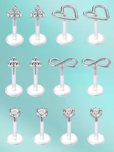 12pc Acrylic Lip Studs Body Piercings Set, Hollow Heart & Infinity Symbol Styles, Comfortable Wear for Nose/bone Piercing, Perfect Holiday Gift