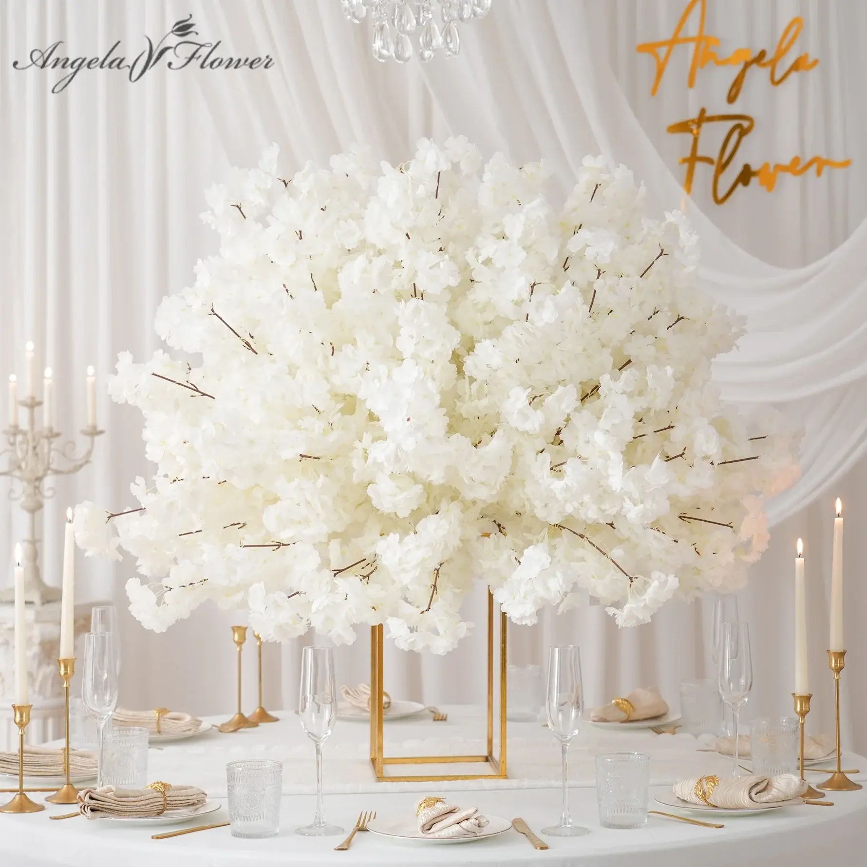 A7454 White Cherry Blossom Rose Wedding Table Centerpiece Flower Ball Event Decor
