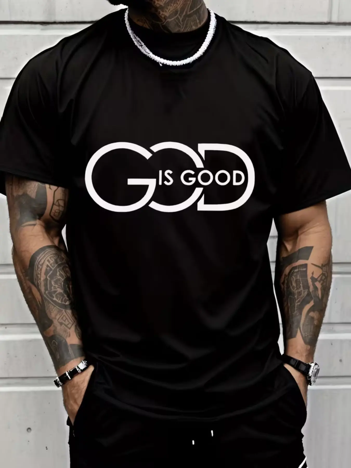 Men's Casual Streetwear Geometric Pattern Polyester Short Sleeve T-Shirt, Breathable Knit Fabric, Slogan Print, All Seasons Wear, Fitted Style