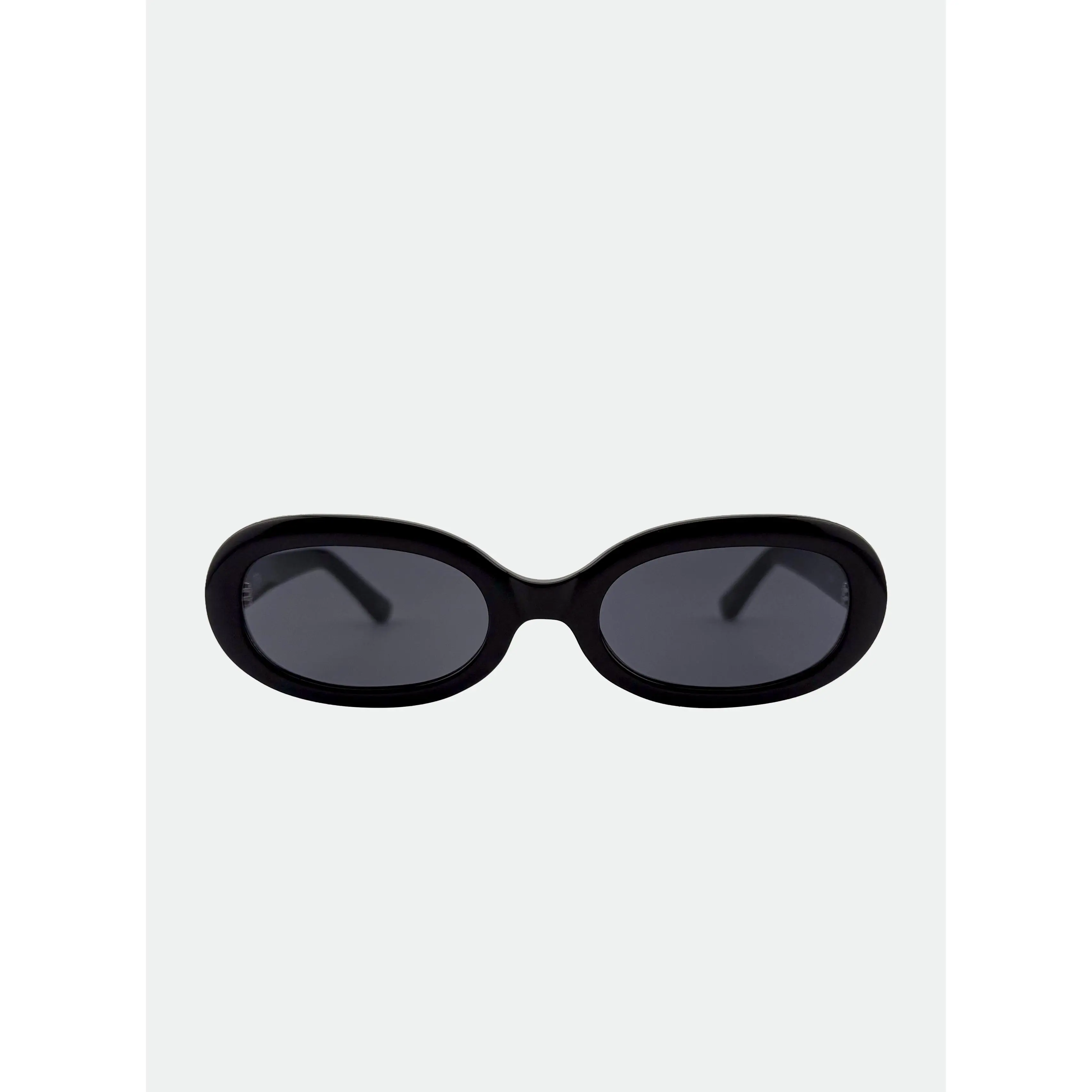 OTRA Cleo Unisex Black Acetate Retro Oval Sunglasses - Casual Style, Smoke Lenses, 100% UV Protection, Solid Frame, Includes Vegan Pouch, Refined Simplicity, Subtle Retro Edge