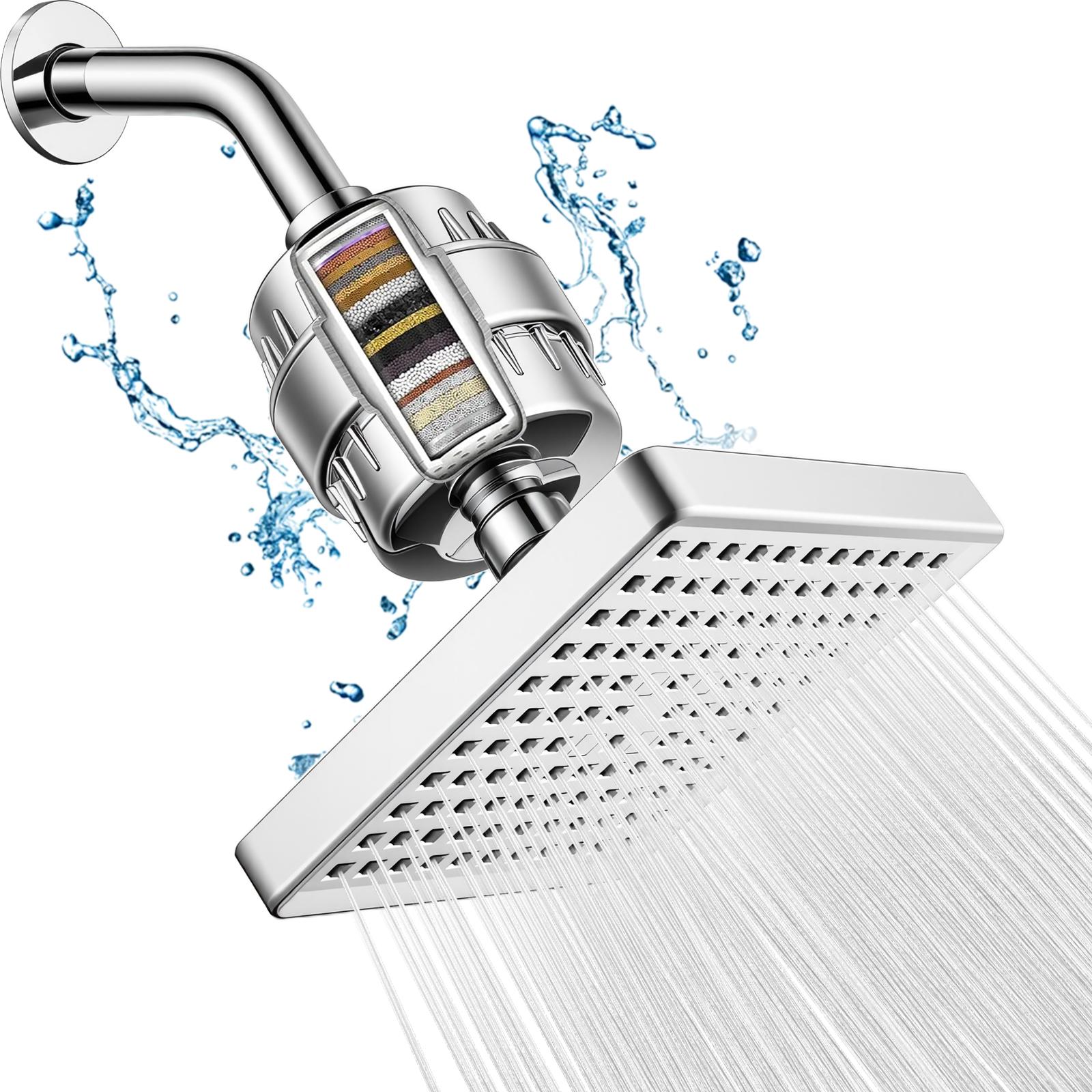 Filtered Shower Head Set 20 Stage Shower Filter - Reduces Chlorine And Heavy MetalsHigh Pressure Showerhead Filter With 6" Round, Luxury Polished Chrome