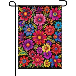 Vibrant Floral Garden Flag 12x18 Inch Double Sided – Colorful Mexican Folk Art Inspired Summer Outdoor Yard Decoration for Porch Lawn & Patio