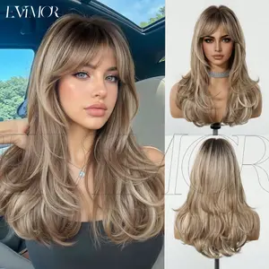 Women's Full Head Wig, Realistic & Natural, with Curtain Bangs, Long Curly Hair, Atmospheric Lazy Style, One-Piece Wig