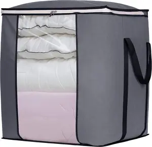 120L Extra Large Blanket Storage Bags Breathable Organiser Clothes Storage Containers for King Comforter Bedding Pillow Sheet, Reinforced Handles, Grey Organiser Organiser