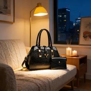 Stylish Crocodile Pattern Large Capacity Ladies Handbag Set With Detachable Shoulder Strap Elegant Zip Top Tote For Daily Use Thanksgiving Present