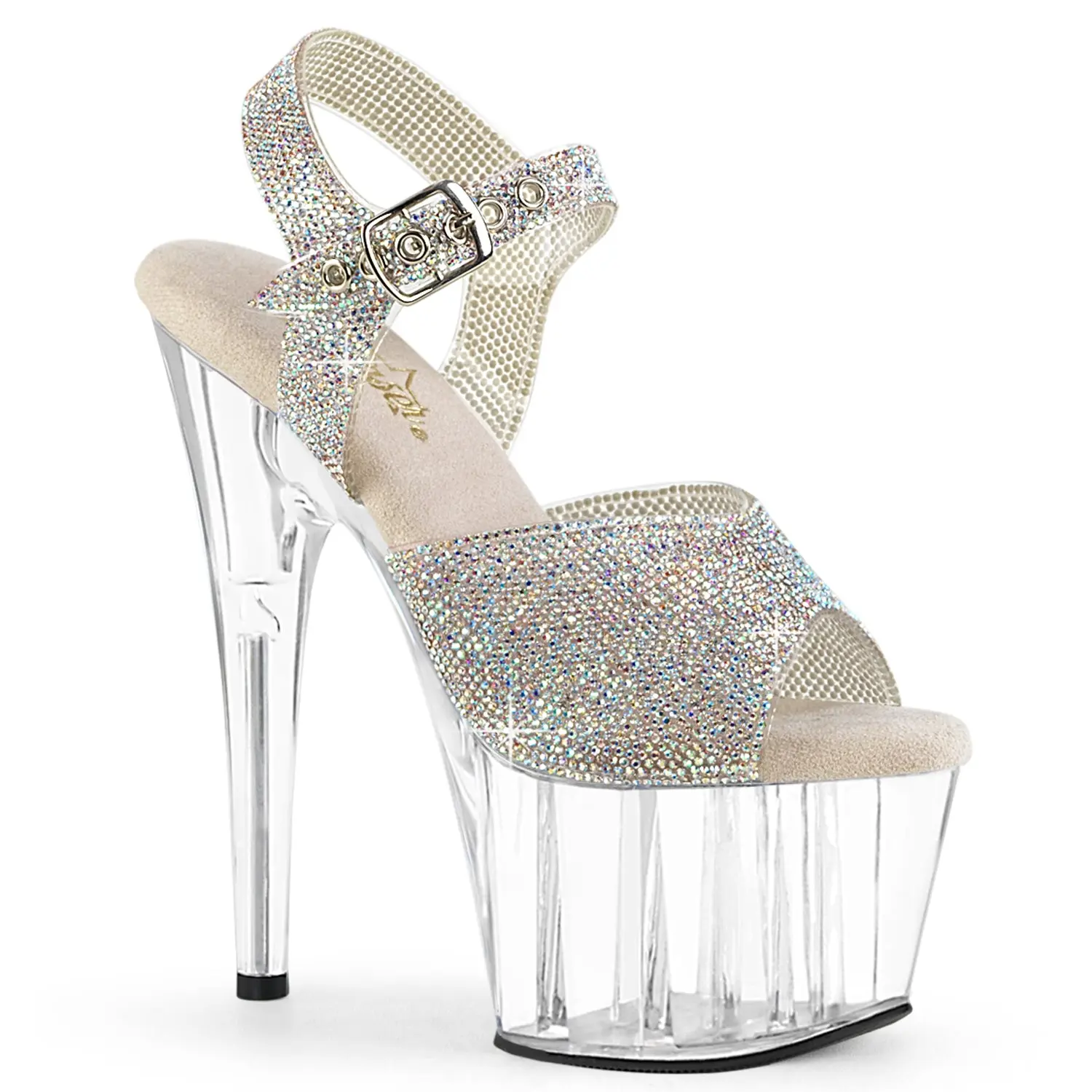 Pleaser Women's Elegant Silver Rhinestone Platform Shoe, 7-Inch Stiletto Heel Open Toe Ankle Strap Sandal Footwear